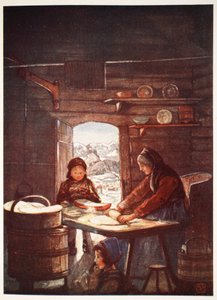 Flad-Brod maken: een interieur van een cottage, 1905 door Nico Jungman